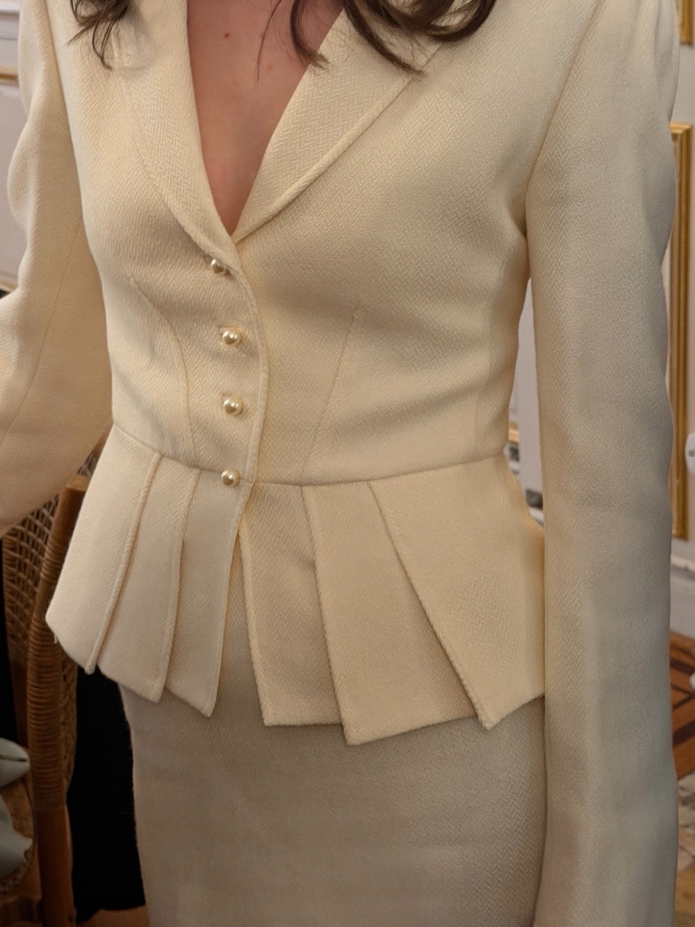 TAHARI Peplum Jacket with Pearl Buttons - Bridal Suit Set, Size 2